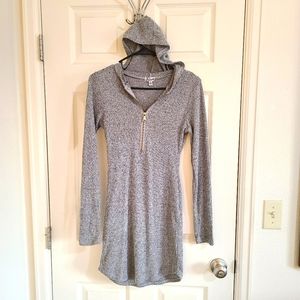 Grey zip up hooded sweater dress